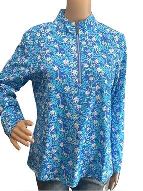 Lulu B Womens S 1/4 Zip Pullover Floral Print Nylon Spandex Golf Tennis Sport